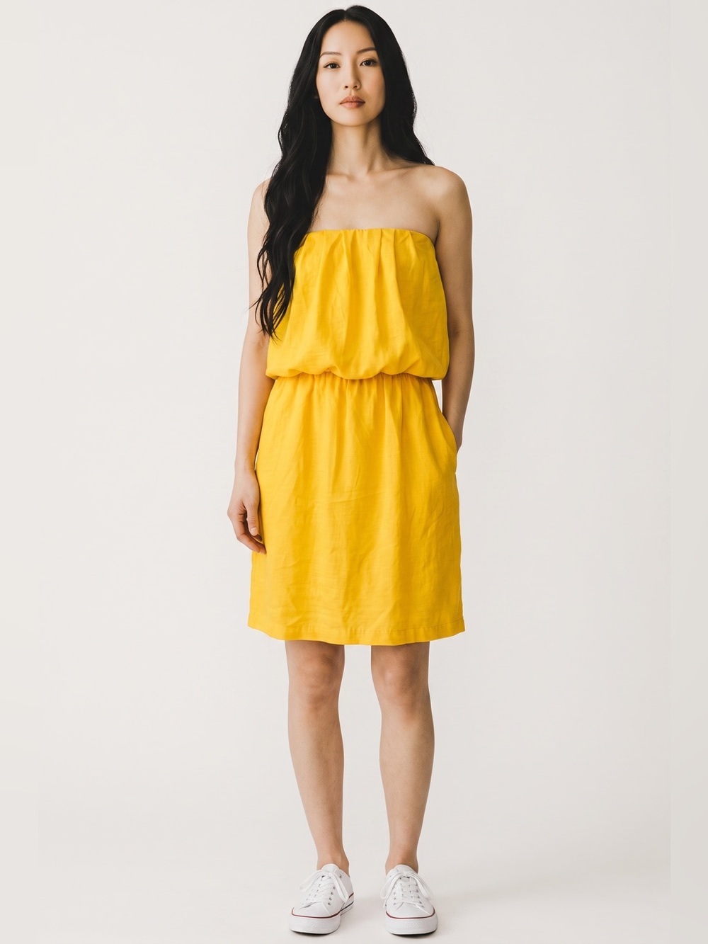 City Triangle Yellow Strapless Blouson Midi Dress Size M